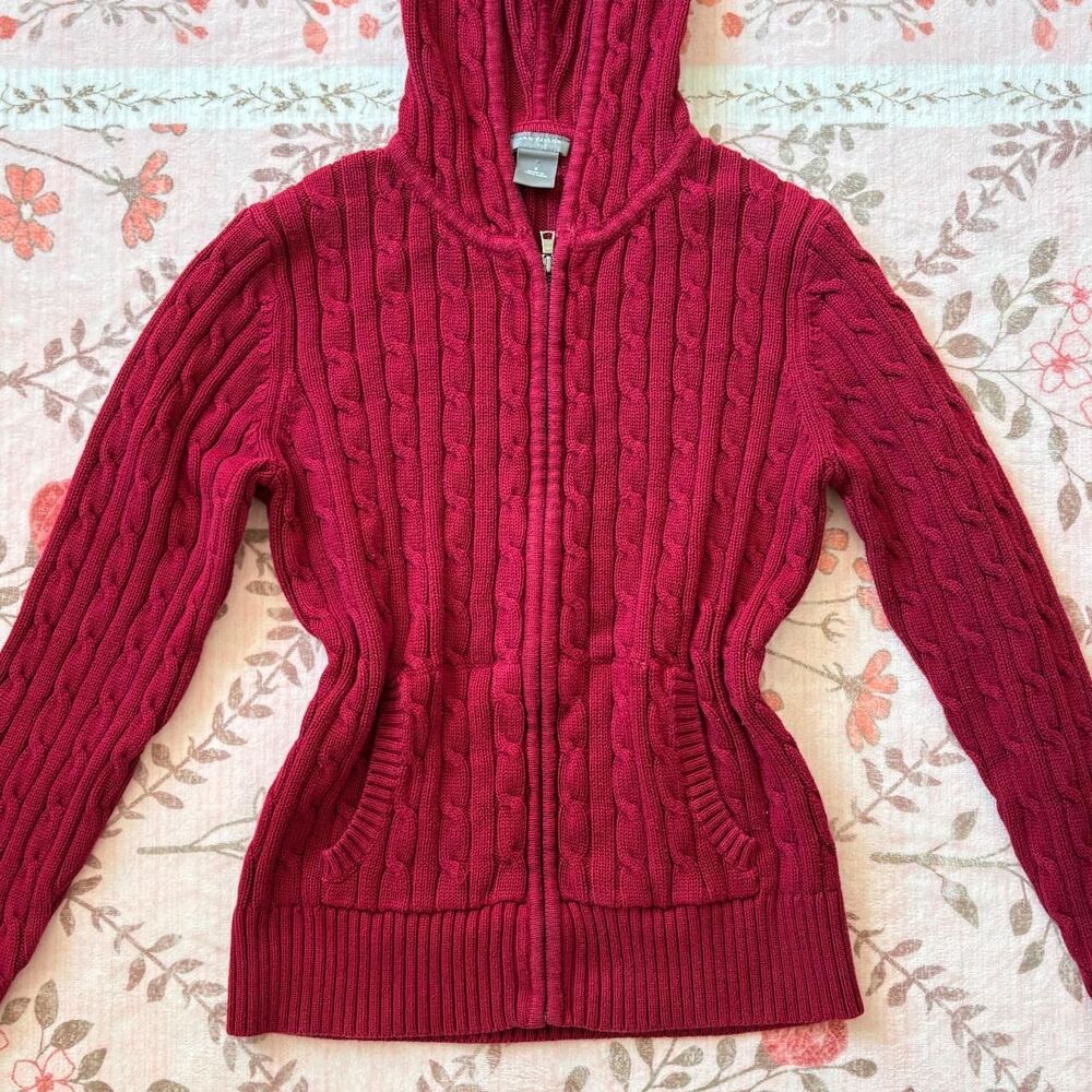 Ann Taylor Women's Red and Burgundy Hoodie